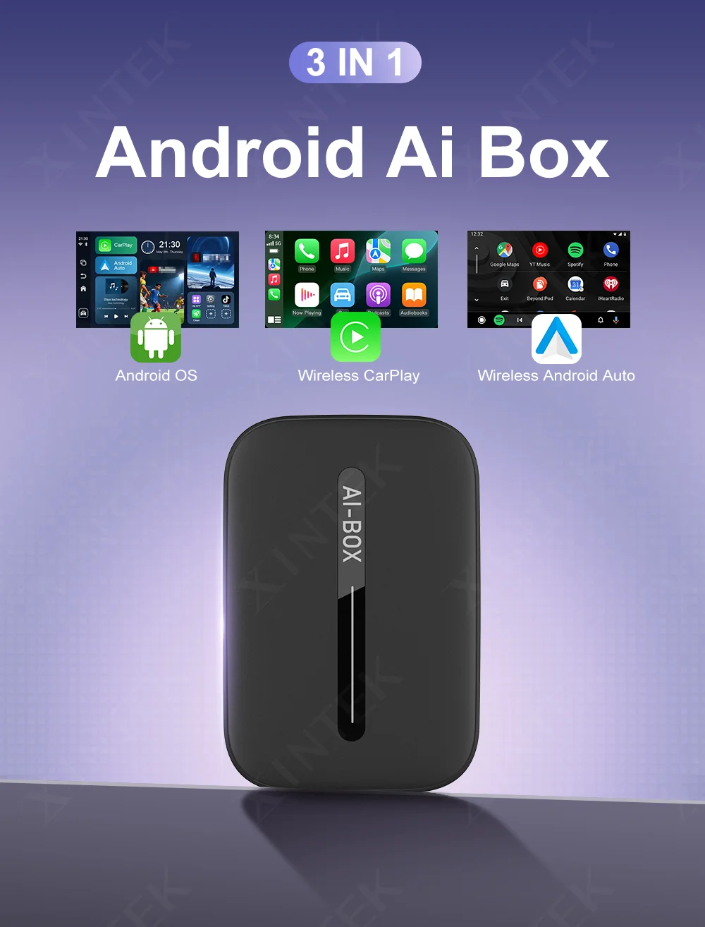 Kowankit Android 15 Wireless CarPlay Android Auto 4in1 CarPlay Ai Box 4Cores 2GB RAM+32GB ROM Plug and Play Stable Transmission