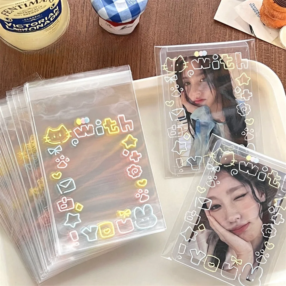 100PCS Photoelectric Card Cat Sealed Bag Kpop Desktop Decor Idol Photos Protective Cover Idol Cards Cartoon Collection Envelopes