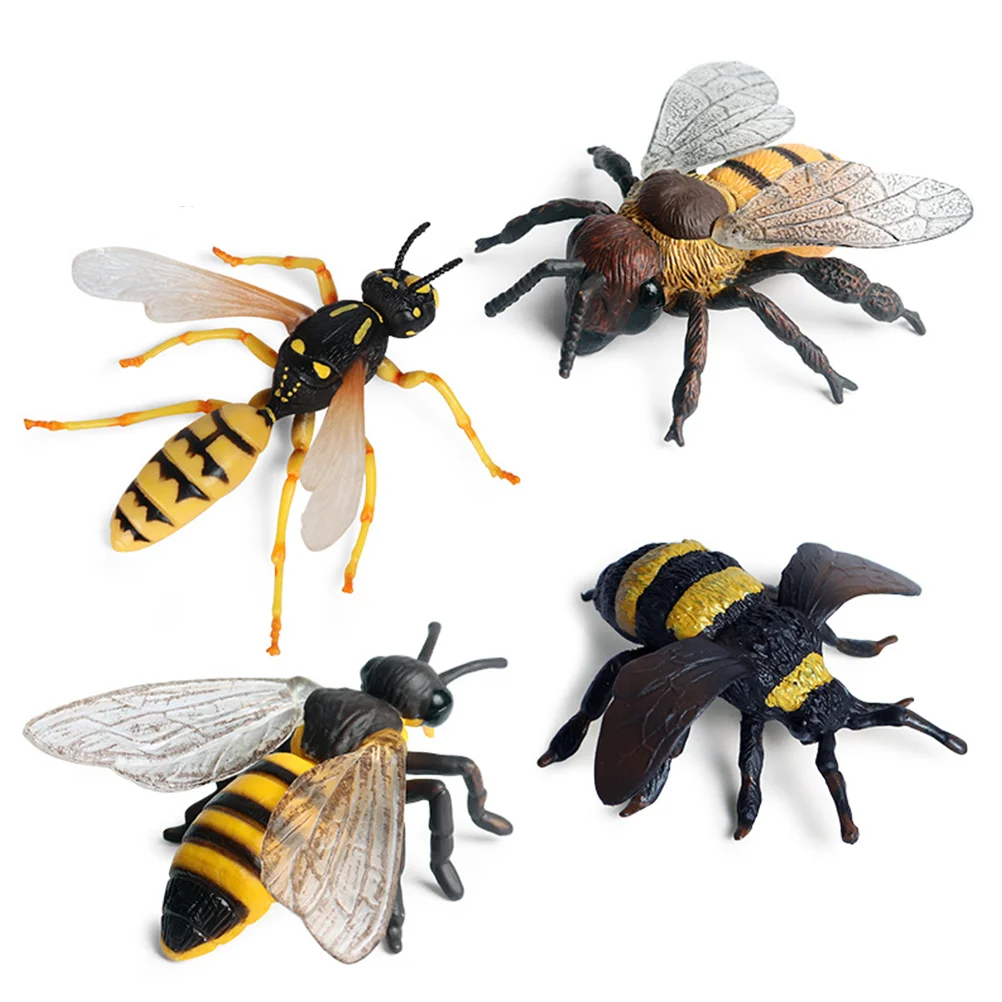 4 Pcs Desktop Simulated Bee Ornaments Child Toys Beehive Plastic Lifelike Figurine