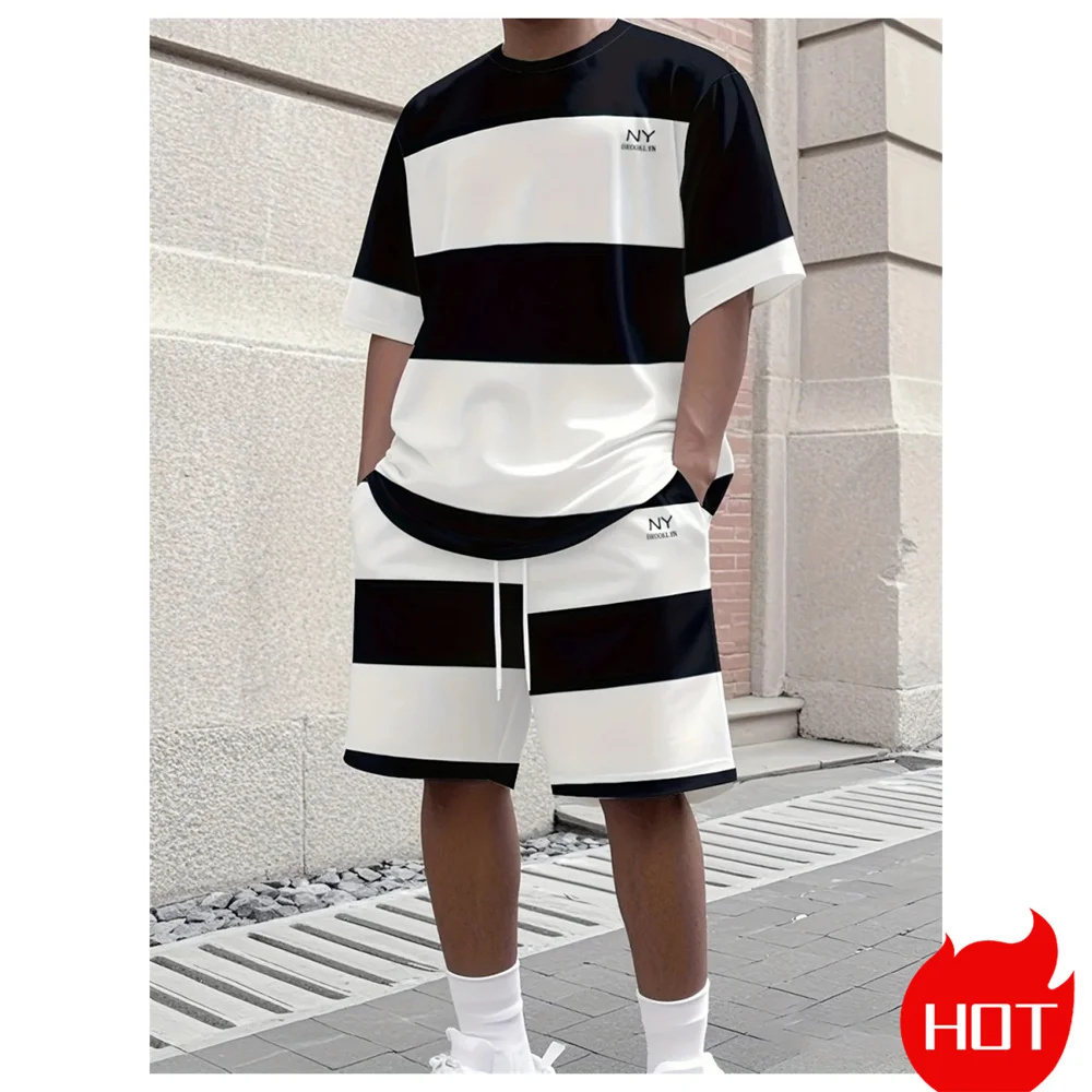 

Men's Sports Set Letter Printed Round Neck Tracksuit Men Clothing 2-piece Set Two-piece Set Streetwear Summer T-shirt And Shorts