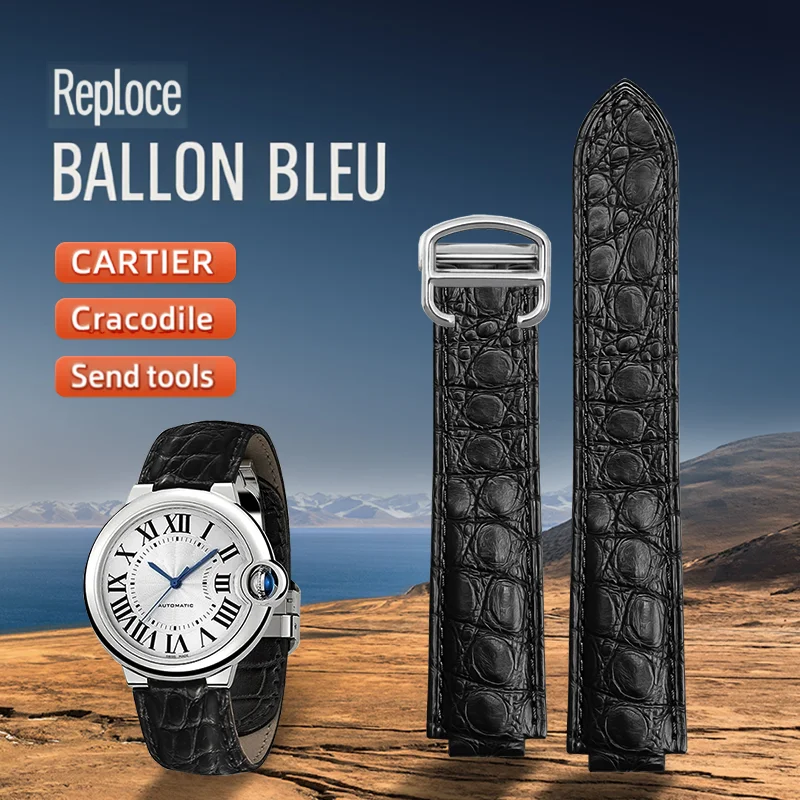 

Crocodile leather watch strap For Cartier Blue Balloon W69012Z4 W69016Z4 Convex replacement watch band Women's wristband