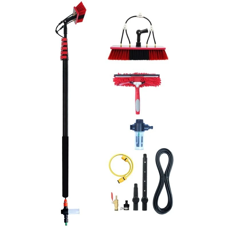 High Reach 30/36FT Water Fed Pole Washer System, Telescopic Extension Pole, Squeegee Scrubber Kit for Window Solar Panel Cleanin
