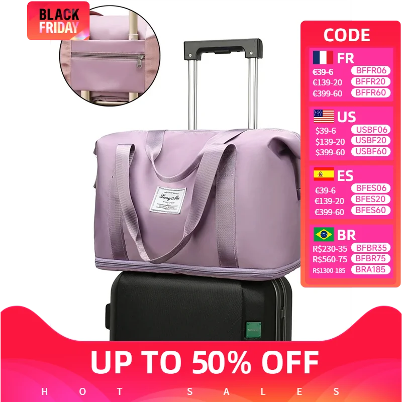 Bolsa de viaje de nailon impermeable para mujer, bolso de mano deportivo para gimnasio, almacenamiento de equipaje de gran capacidad, a la moda