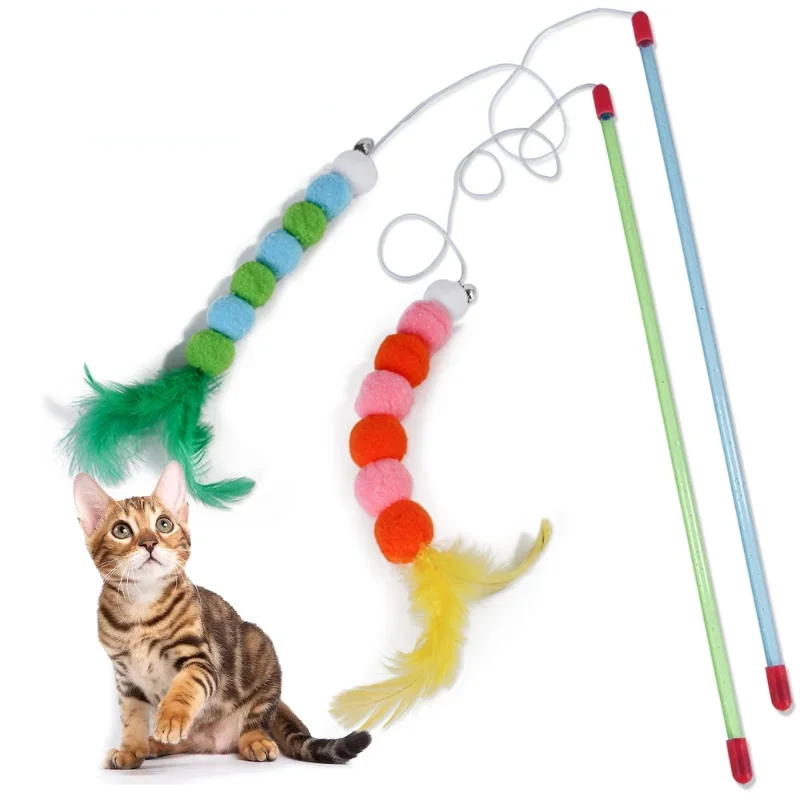 

Pets Funny Cat Stick Toys Colorful Turkey Feathers Tease Cat Stick Interactive Pet Toys For Cat Playing Toy Pet Entertainment