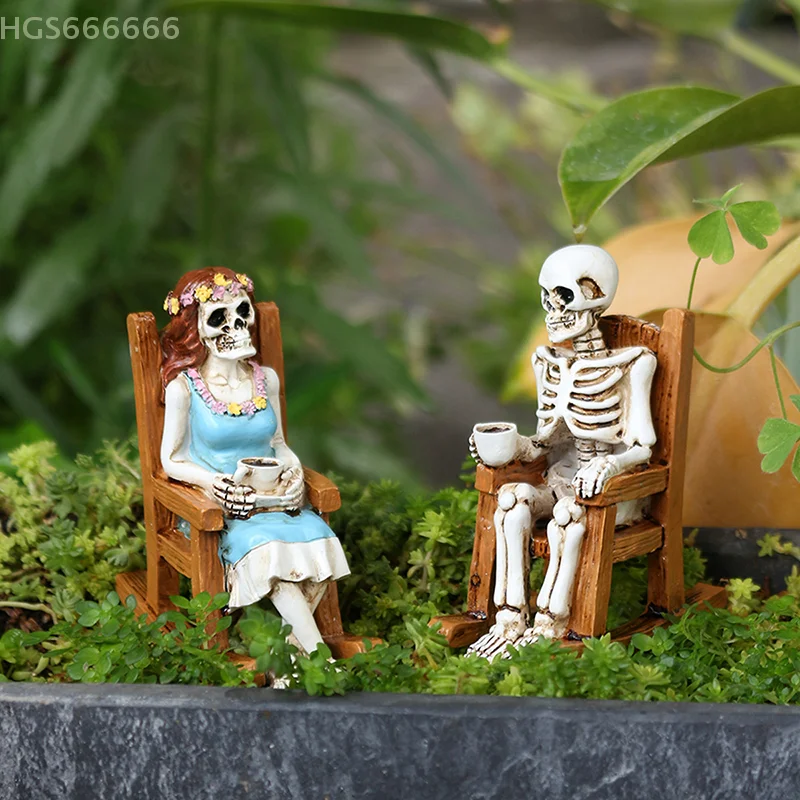 Halloween Resin Ornaments Coffee Rocking Chairs For Men And Women Skeletons Outdoor Courtyards Bonsai Home Decorations