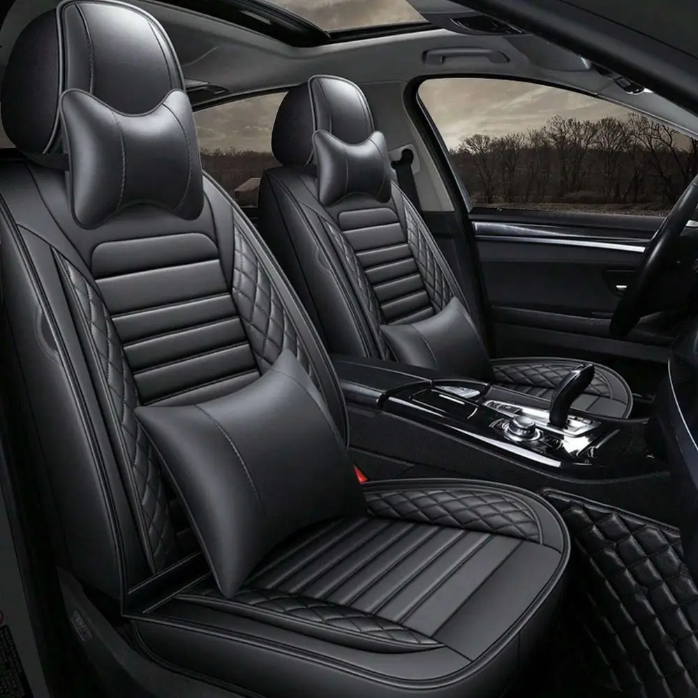 

Seats Car Seat Covers Full Set PU Leather Front Rear Back Padded Cover Universal Auto Seat Protectors With Or Without Head Pillo