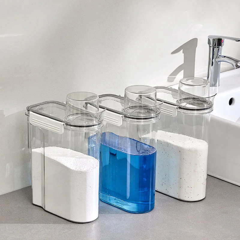 

Многоразовый дозатор для стирального порошка, коробка для хранения порошка, прозрачный контейнер для отбеливания и смягчения, контейнер для жидкости с крышками