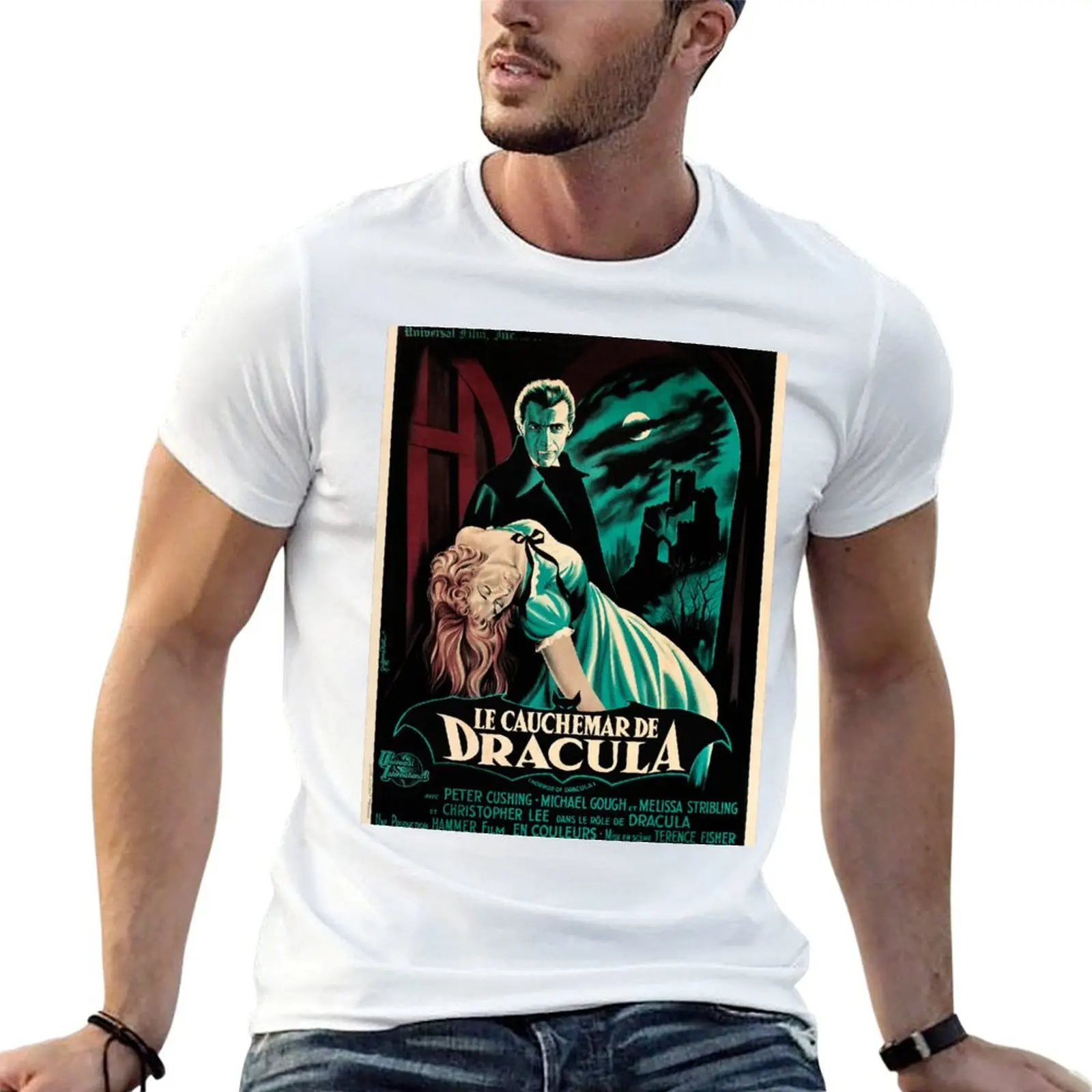Camiseta t hombre Vintage hombres 1958 cartel película camisas estampados para - con t Drácula