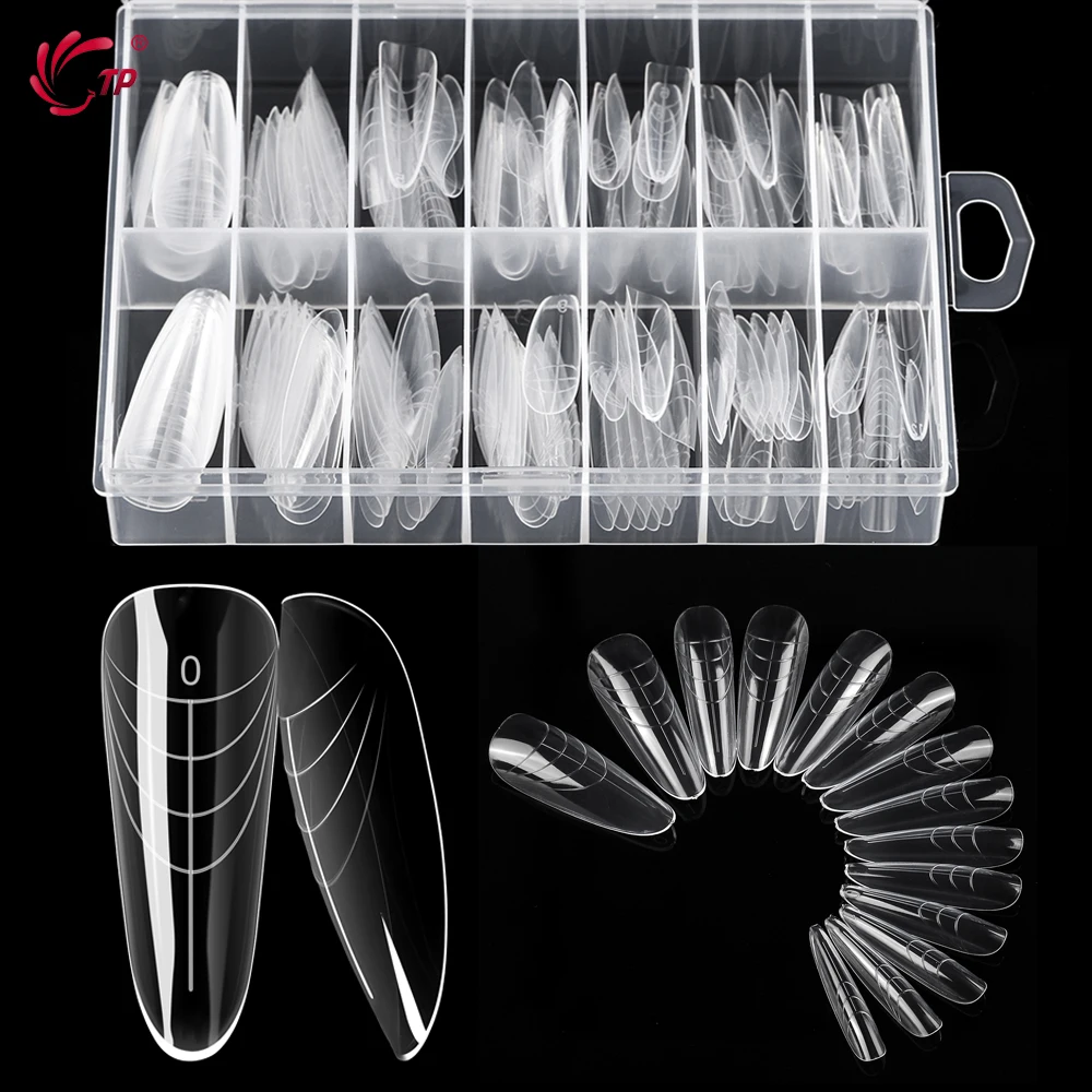 

TP 140pcs/box Almond Nail Dual Form Clear Acrylic 14 Sizes Builder Gel Extension Nail Molds Reusable Nail System Manicure Tools