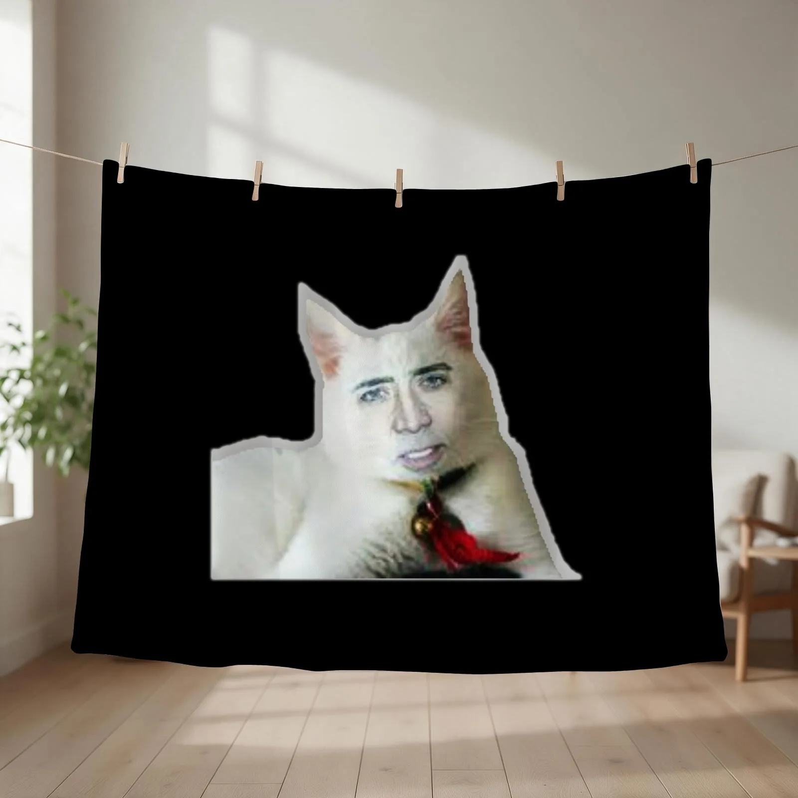 Nicolas Cage as Cat - Nicholas Cage - Nick Cage - Nic Throw Blanket Quilt funny gift Travel Hairys Blankets