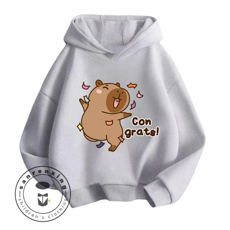 2024 Capybara Cartoon Kawaii Classic Fashion Cute Loose Non Stimulating Skin Friendly Fabric Design Children\'s Outdoor Hoodie