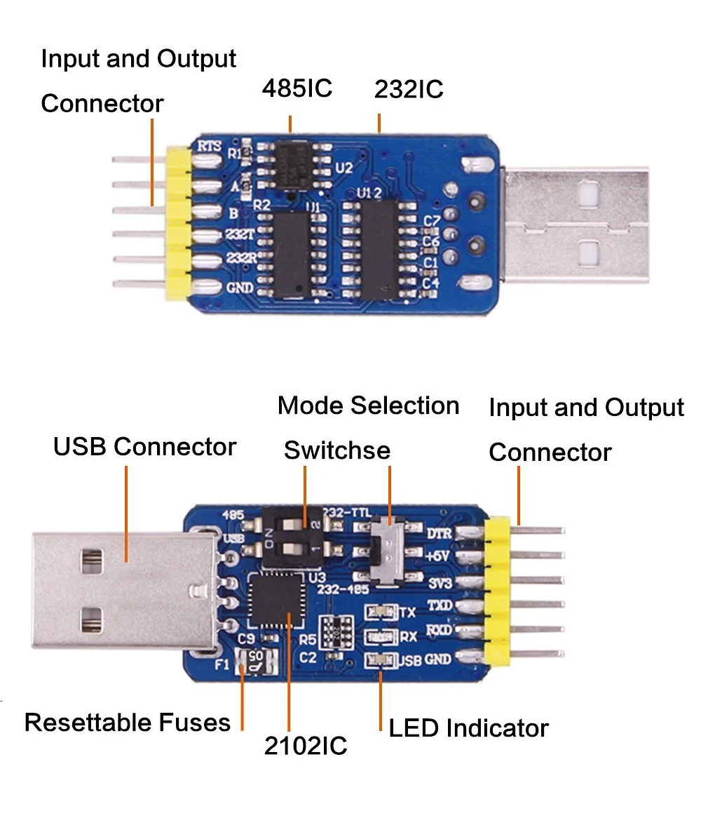 WitMotion USB-UART 6-In-1 Converter, Multifunctional USB-TTL/RS485/232, TTL-RS232/485,232-485)Serial Adapter, CH340/ CP2102 Chip