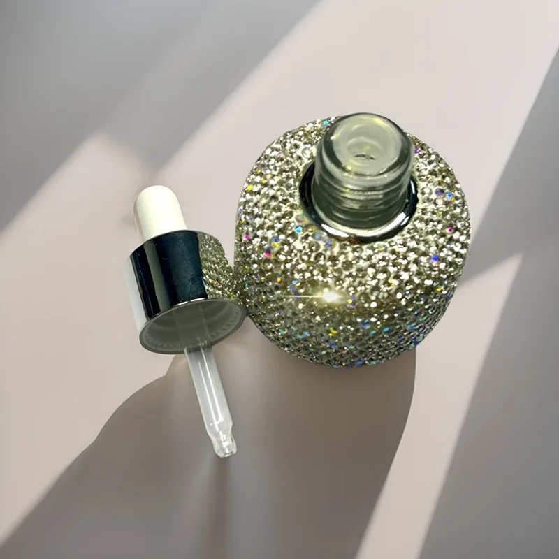 Refillable Dropper Dispenser Essential Oil Bottle Glass with Rhinestone Leak-proof Atomizer Cosmetic Container Liquid Bottle