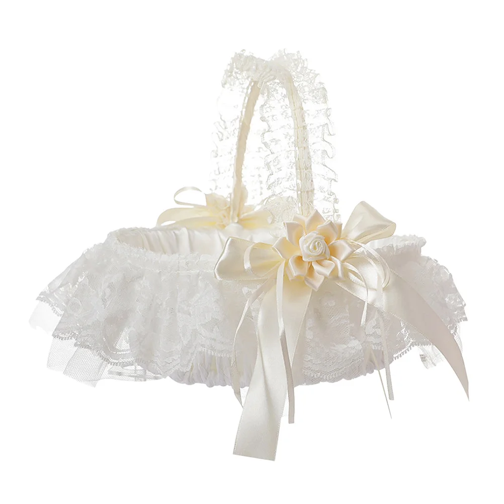 

Elegant Lace Flower Basket Exquisite Wedding Supplies Romantic Lace Trim Design Party Favor Basket Bridal Shower