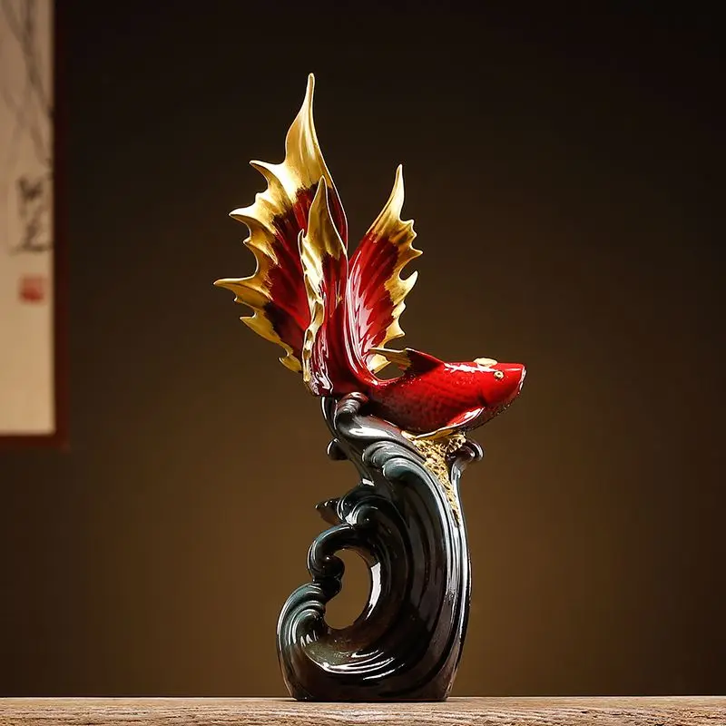 Like a fish in water ceramic fish jump gantry decoration every year more than fortune opening gift office decoration