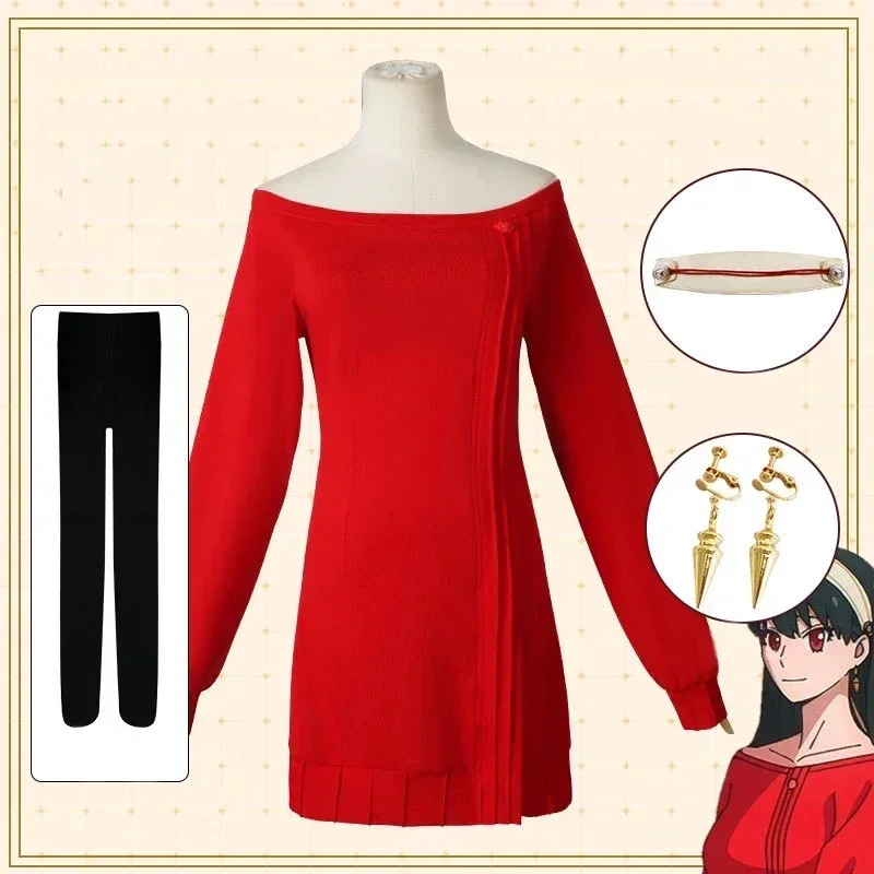 Yor Forger Cosplay Long Red Knitting Sweater Costume Anime Spy Women's Wear