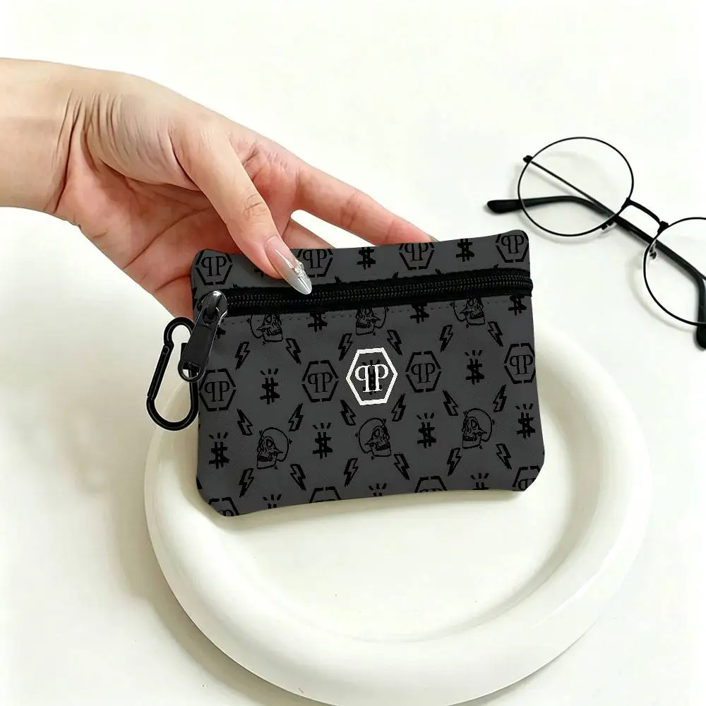 P-Philipp-Plein Flashy-Luxury Mini-Geldbörse aus Oxford-Gewebe mit Karabinerhaken, tragbare Schlüssel- und Kartenbörse, kleine Reißverschlussbörse – Detail 8