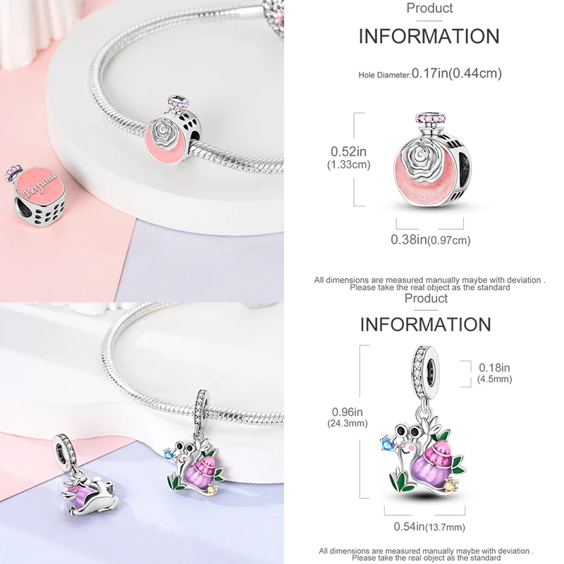 925 Sterling Silber Rosa Charm-Perlen Parfüm Katze Kaffeetasse High Heel Spielcontroller Cupcake DIY Armband Geschenk für Frauen – Detail 13