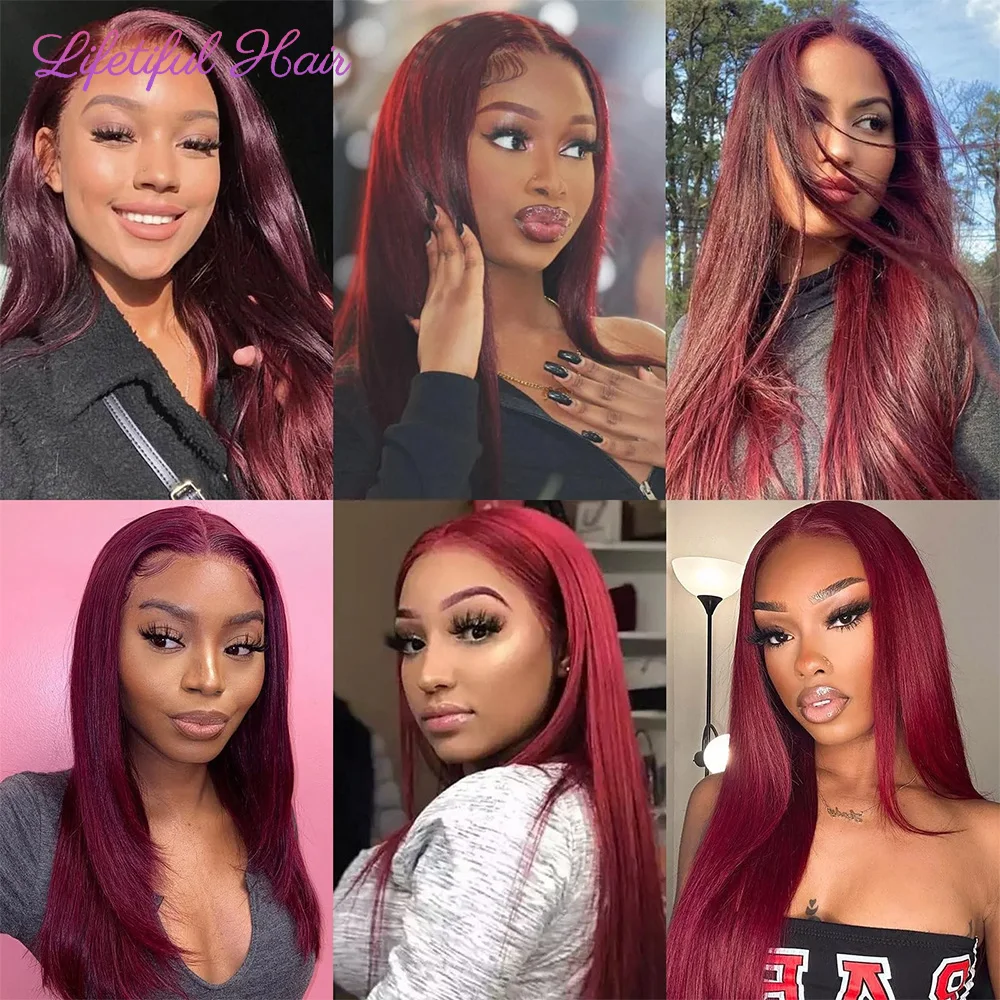 99J Straight Human Hair Bundles Burgundy Red Brazilian Human Hair Extension 1/3/4 Straight Hair Weave Bundles For Black Woman