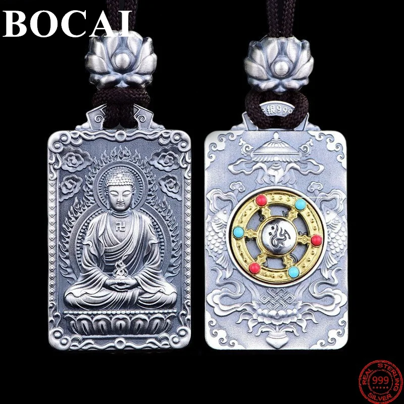 

BOCAI S999 Sterling Silver Pendants for Women Men Twelve Zodiac Rotatable Patron Saint Buddhist Six Character Mantra Amulet