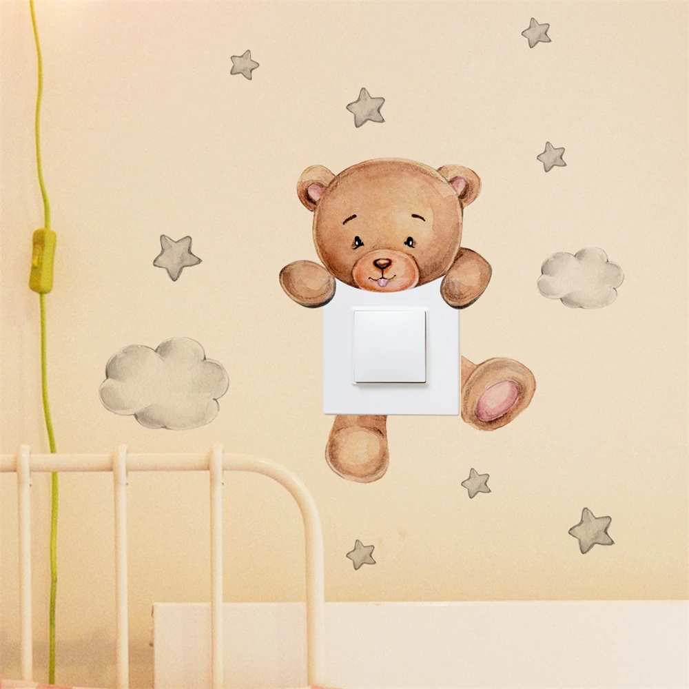 Decorative Wall Stickers Durable Pvc Material Wide Use Cartoon Boys And Bedroom Wall Sticker Lovable Bear Wall Sticker