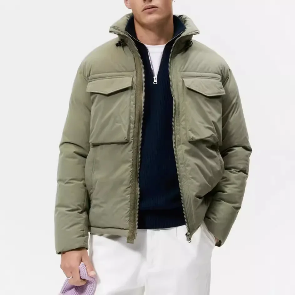 

Men's Winter New Fashion Solid Color Zipper Cotton Clothing, Casual Pocket Decoration Standing Collar Warm Cotton-padded Clothes