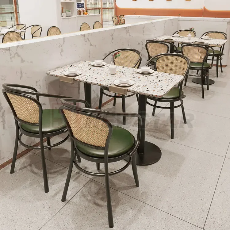 Marble Table Top Small Round Square Metal Base Restaurant Dining Table Terrazzo Cafe Tables