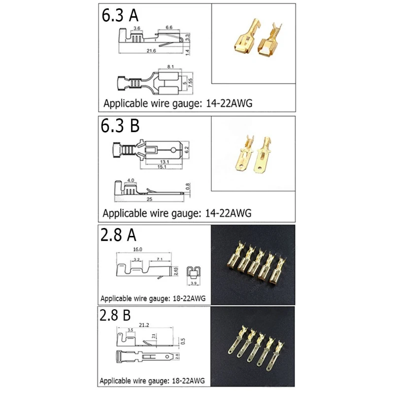 50/100Pcs 6.3 mm Automotive Crimp Terminal Male Spade Connector Brass Pins ZiiZ Splice Wire Terminals DJ611-6.3A Gold