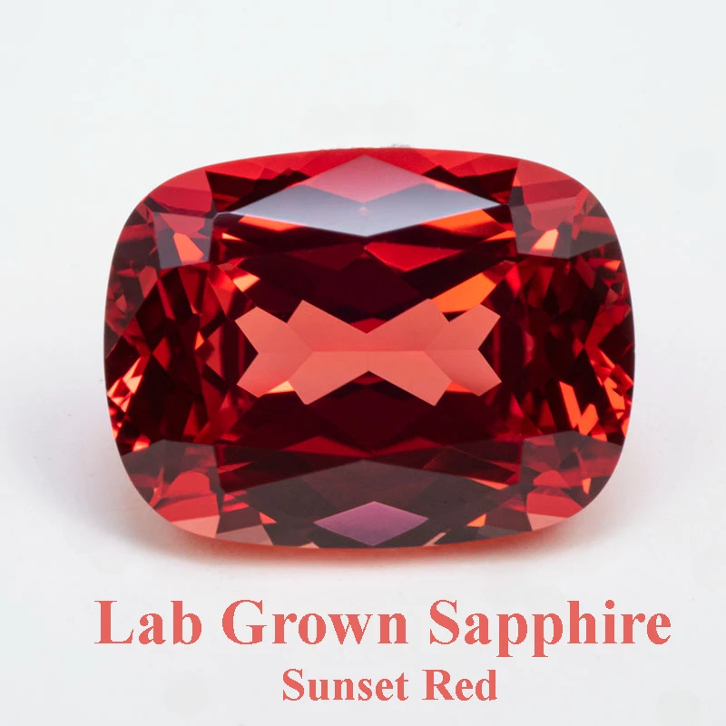 

Top Lab Grown Sapphire Rectangular Cushion Shape Sunset Red VVS1 Gemstone Charms DIY for Jewel Making Selectable AGL Certificate