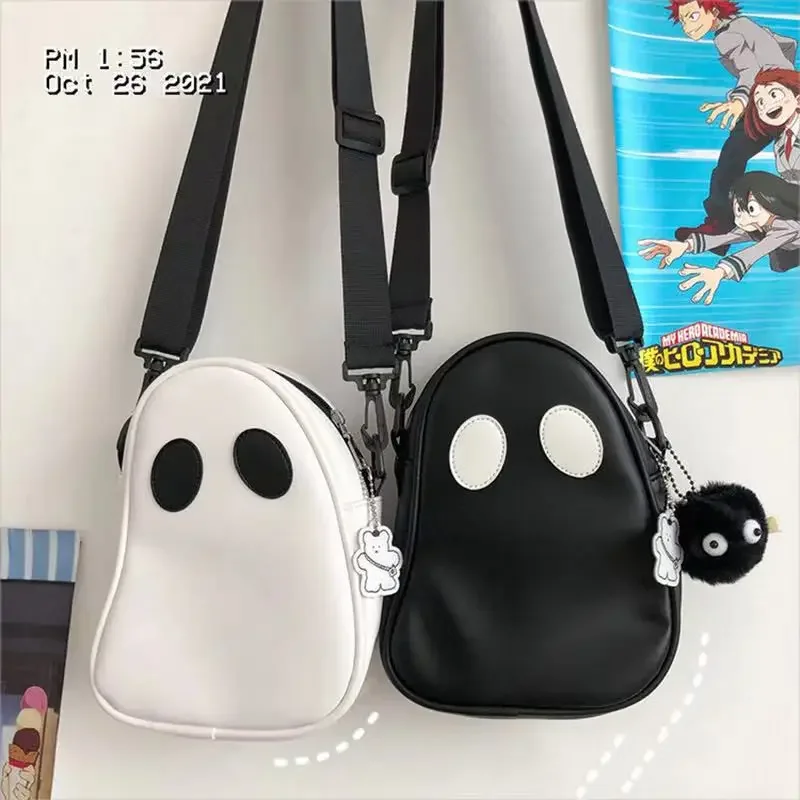 Bolso fantasma de estilo japonés para niñas, bolsos de hombro suaves con cremallera sólida, bolso cruzado informal de PU, Unisex