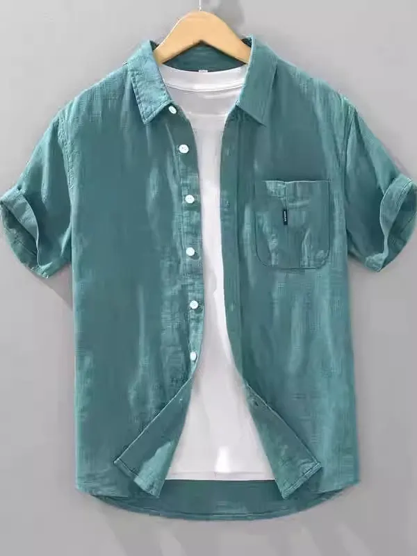 

Fre Pure Color ort Sve irt Men's Casual Sli Summer irt Breathable Versatile Collar Button up Youth Faion