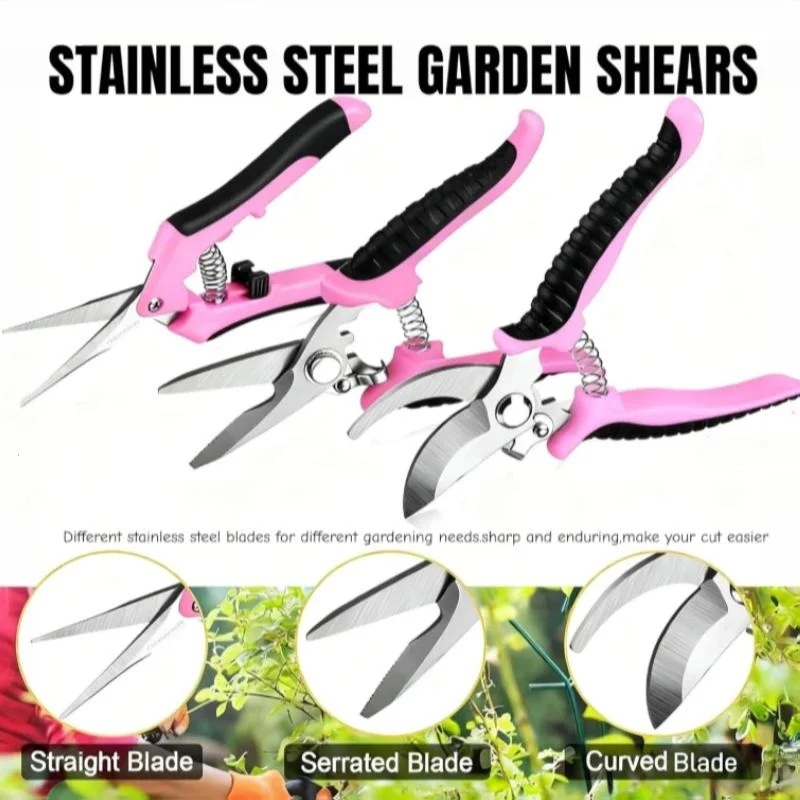 3Pcs Stainless Steel Pruning Shears With Sharp Blades And Ergonomic Handle Perfect For Garden Flower Arranging Orchard Pruning
