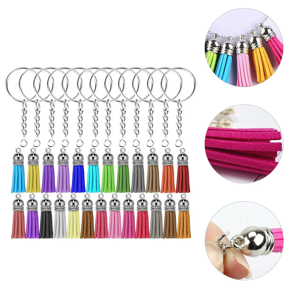 50Sets Tassel Pendant Keychain DIY Accessories Metal Open Rings Bag Decor Key Chain DIY Keychain Metal Key Chain