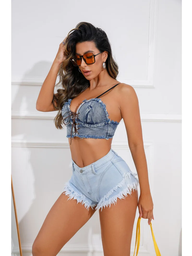 Jeans casual a vita alta Pantaloncini di jeans da donna di nuovo stile Materiale di cotone Pantaloncini di colore solido estivo Puro desiderio Affascinante B5P0