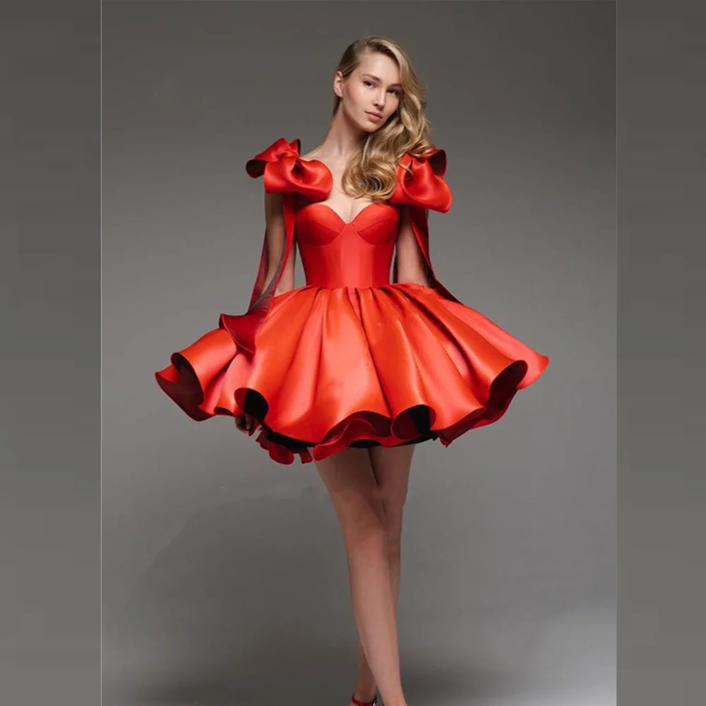 Customized S Ruched Bow Beach A-line Sweetheart Bespoke Occasion Gown Mini Dresses