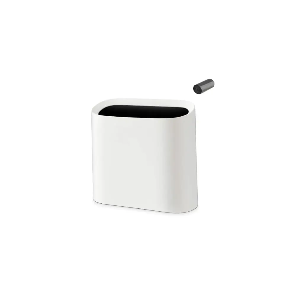 

2.3 Gallon Slim Rectangular Trash Can For Bathroom Kitchen Office White Plastic Waste Bin