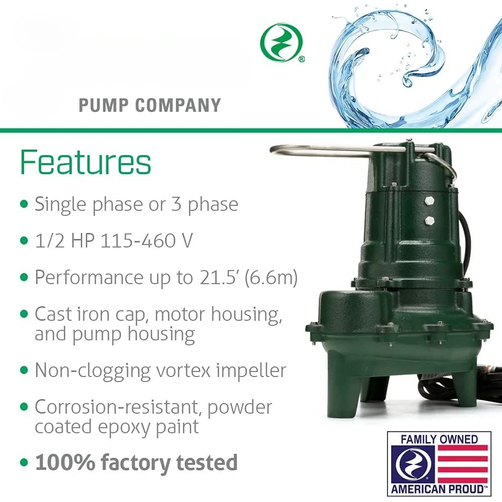 Sewage Pumps, 1/2 HP Automatic, Heavy-Duty Submersible Sewage, Effluent or Dewatering Pumps, Water Pump