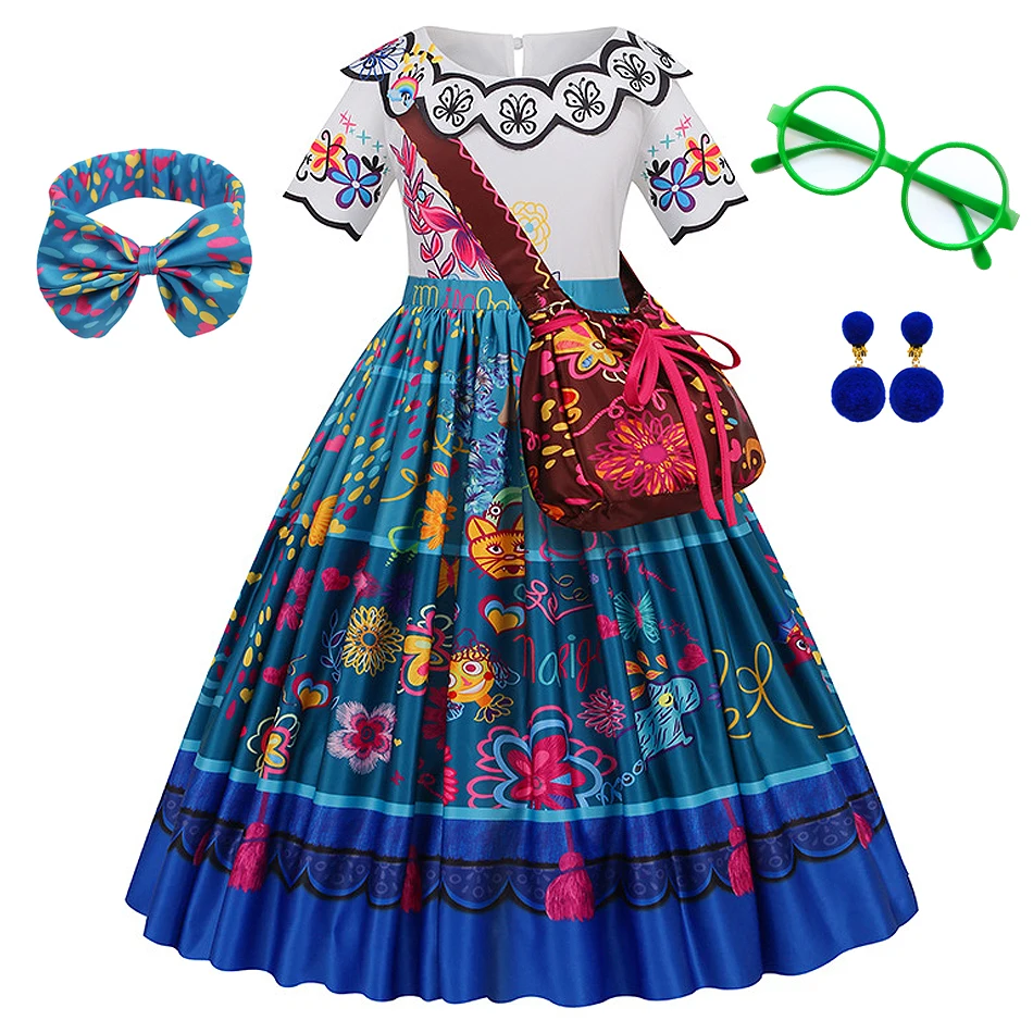 encanto birthday dress Cosplay Princess Girls Mirabel Print Frocks Bag Set Kid Xmas Carnival Fancy Costume Suit Role Play Outfit Style:Floor length *Steady Glow calm DERBY-DAY Black Super Soft Asymmetric