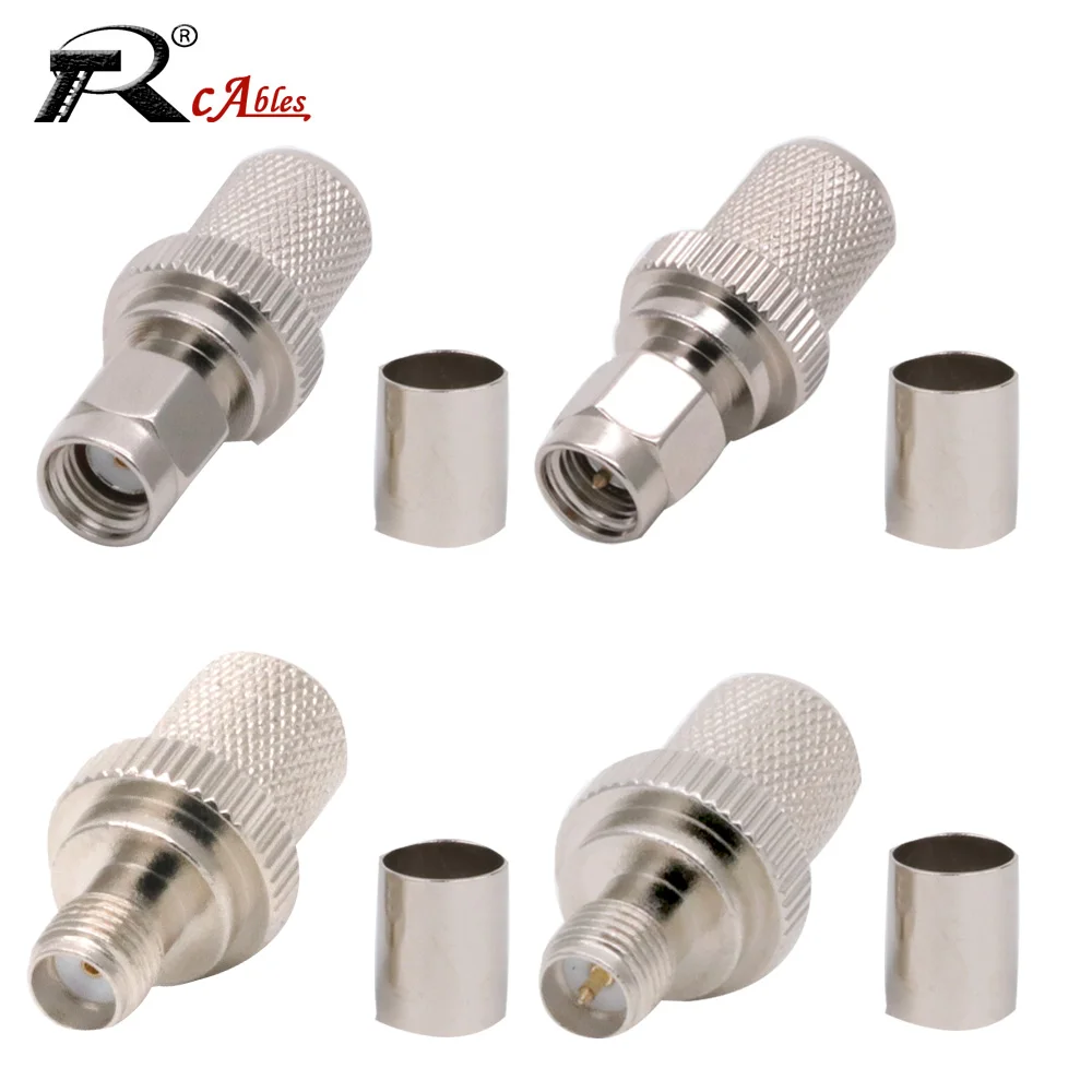 2PCS RF Coaxial Connectors RP SMA Male to Female Crimp Adapter for 50-7 LMR400 Cable 50 Ohm - Coaxial Cable Adapter