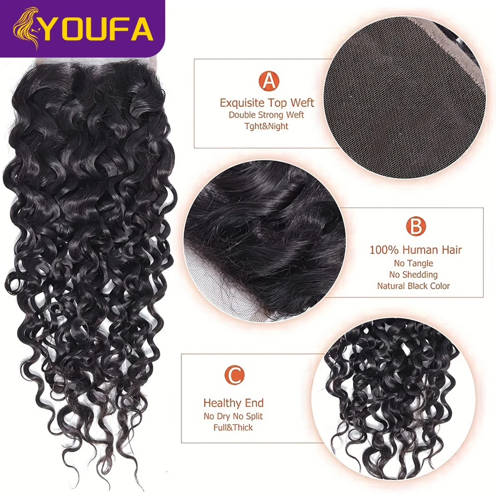 Water Wave 4x4 Lace Closure Pre Plucked 100% Human Hair Swiss Lace Closure 12