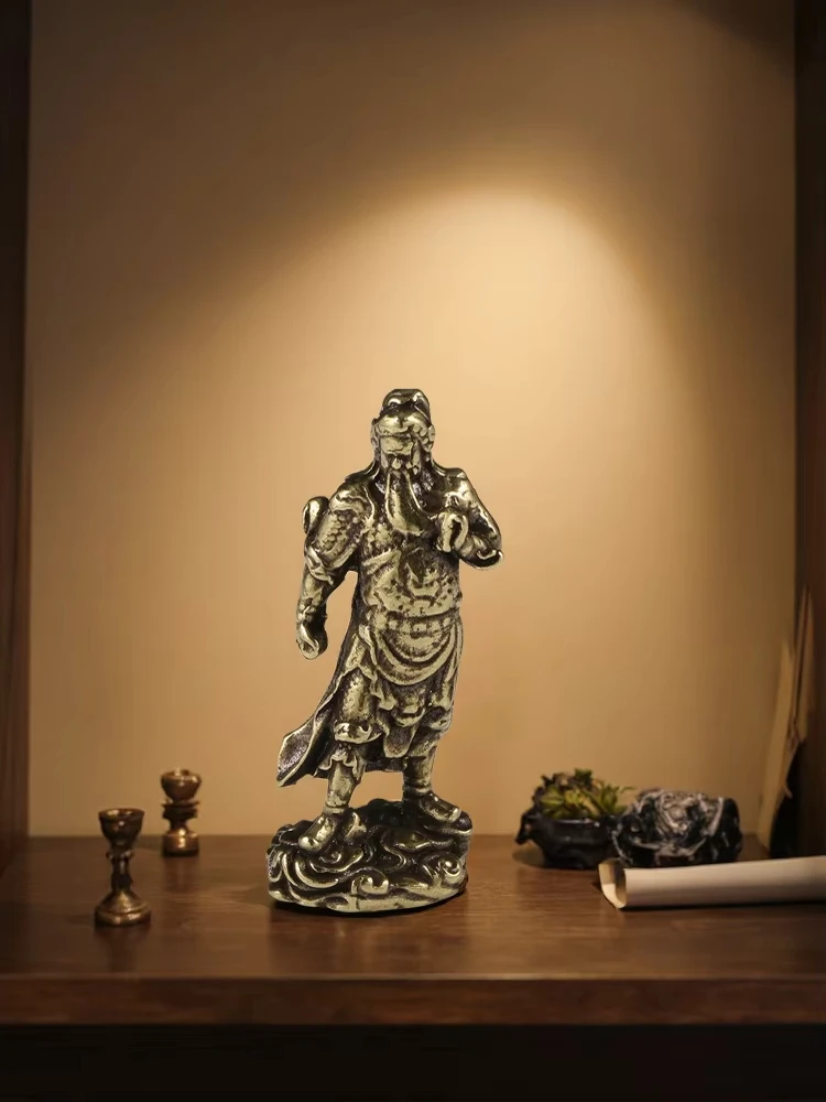 Retro Brass Guan Gong Statue Small Ornaments  Chinese God of Wealth Figurines Desk Decorations Crafts Gift