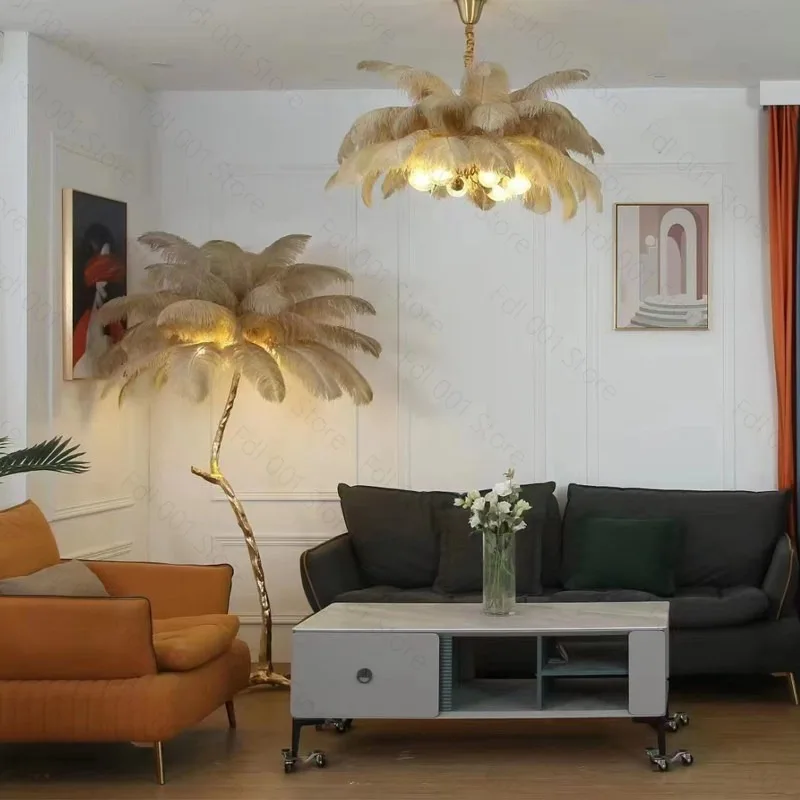 Modern Led Ostrich Feather Floor Lamps Hotel Living Room Hair Floor Light Standing Lamp Lampadaire De Salon Lighting