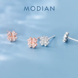 Modian Fashion Flora Ear Studs for Women Sparking Zircon Cute Little Flower Sterling Silver 925 Stud Earrings Fine Jewelry Gift