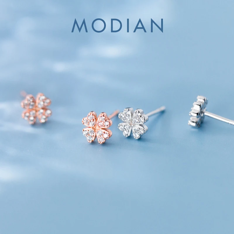 Modian Fashion Flora Kolczyki do uszu dla kobiet Błyszcząca cyrkonia Śliczny mały kwiatek Srebrne kolczyki sztyfty próby 925 Drobna biżuteria Prezent