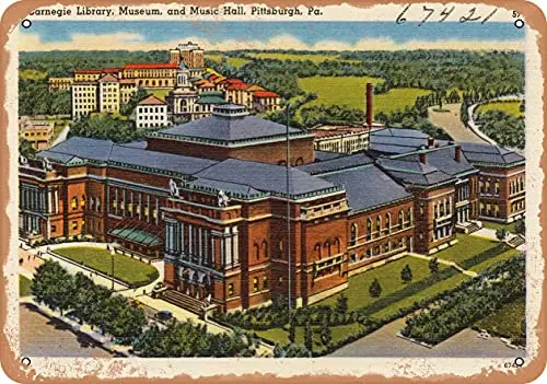 Metal Sign Pennsylvania Postcard - Carnegie Library, Museum, and Music Hall, Pittsburgh, Pa. - Vintage Rusty Look