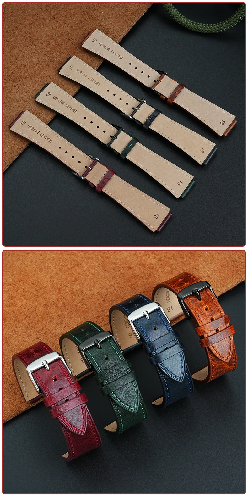 Retro-Uhrenarmband aus echtem Leder für Casio AE1200 AE1300/1000 A158W A168 W-216H, Vintage-Armband aus Rindsleder, 18 mm konvexes Uhrenarmband – Detail 14
