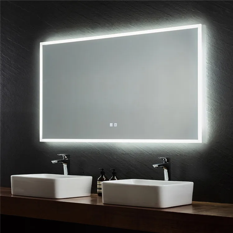 Rechteckiger LED-Bade-Make-up-Spiegel, Antibeschlagspiegel mit Sensor-Touch