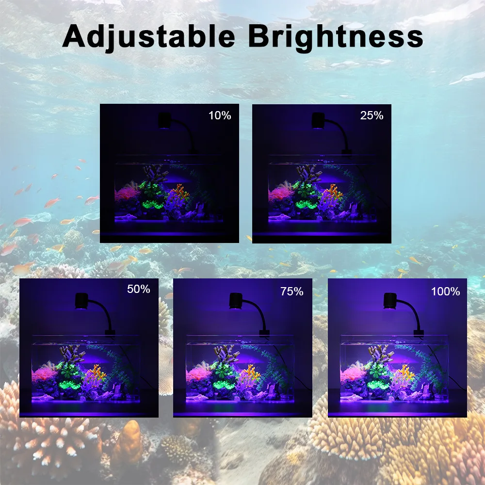 LED Aquarium Light Full Spectrum Reef Coral Lamp UV Dimmable Timer 24/7 Mode Fish Tank Clamp Light 8W 12W view 4
