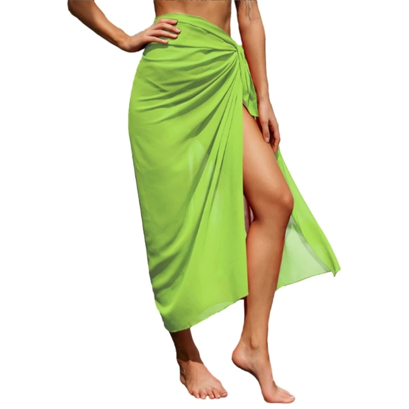 2024 New Beach-Sarong-Pareo for Womens Chiffon-Semi-Sheer Swimsuit Cover-Ups Side Tie Long Wrap Skirt for Swimwear Bathing Suit