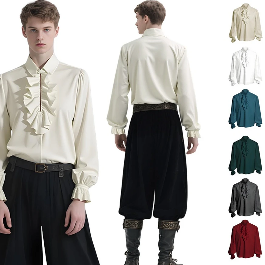 

Victorian Vampire Renaissance Medieval Renaissance Shirts for Men Steampunk Cosplay Costume Halloween Carnival Party Outfits